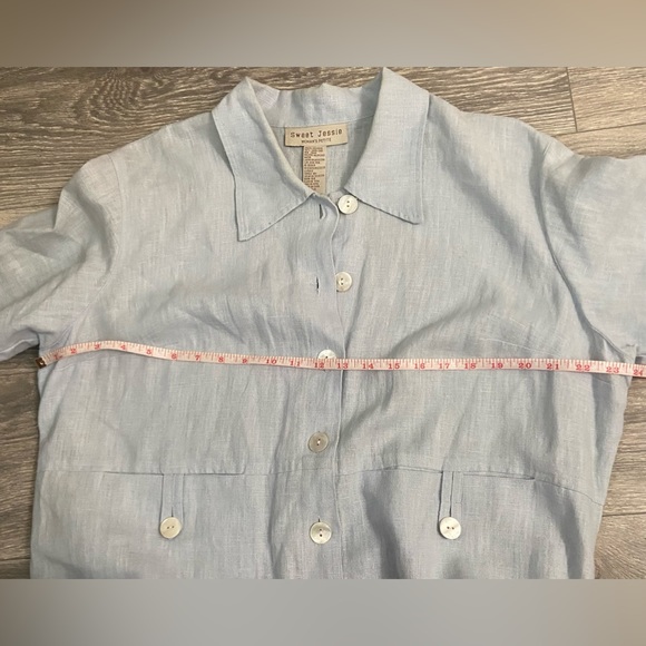 Sweet Jessie Women’s Petite 1X Light Blue Button Down Shirt Dress 100% Linen - Picture 13 of 13